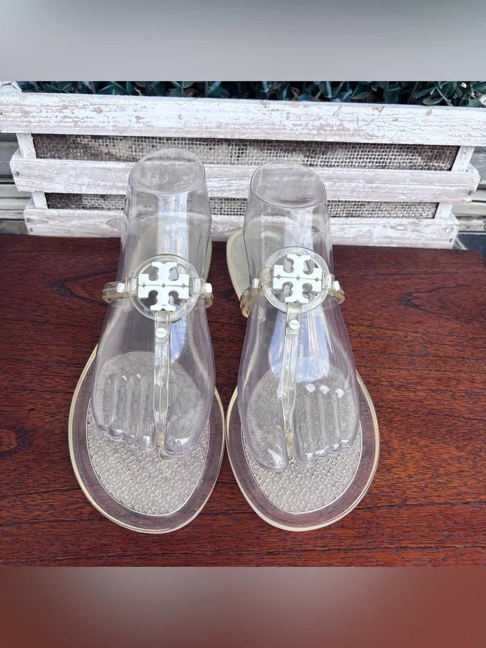 Tory Burch Logo Clear Jelly Flip Flops Flat Sandals